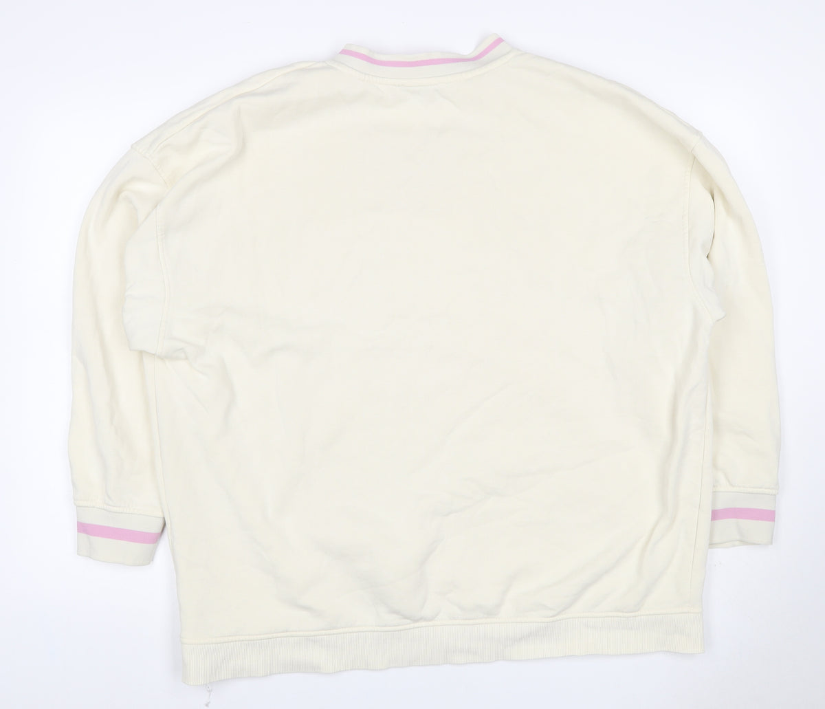 Primark Women’s Ivory L Pullover Sweatshirt Pink Slogan V-Neck