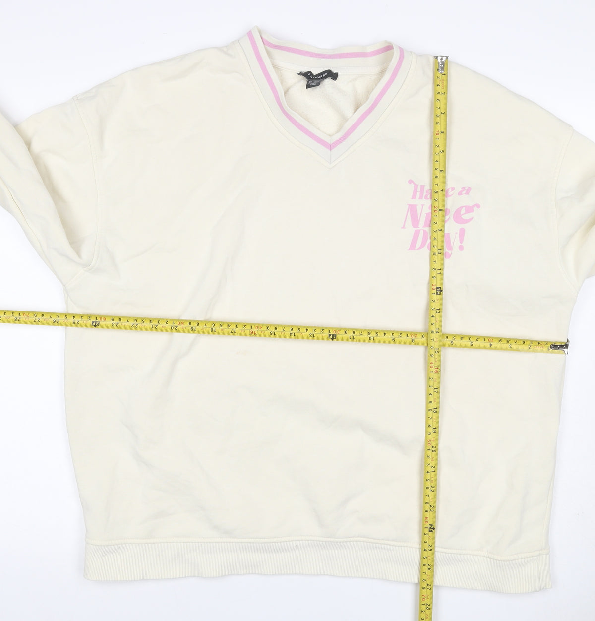 Primark Women’s Ivory L Pullover Sweatshirt Pink Slogan V-Neck