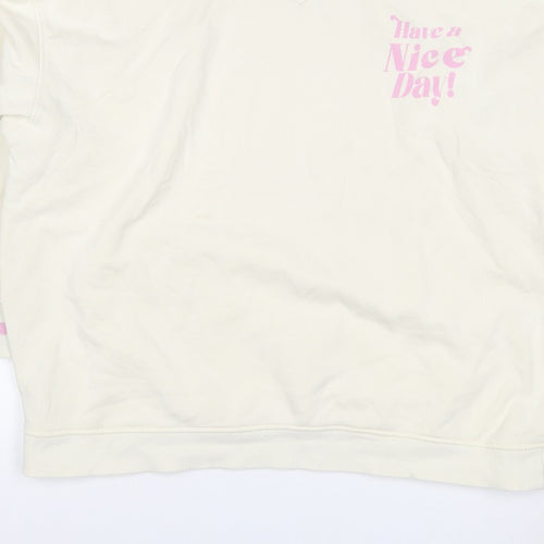 Primark Women’s Ivory L Pullover Sweatshirt Pink Slogan V-Neck