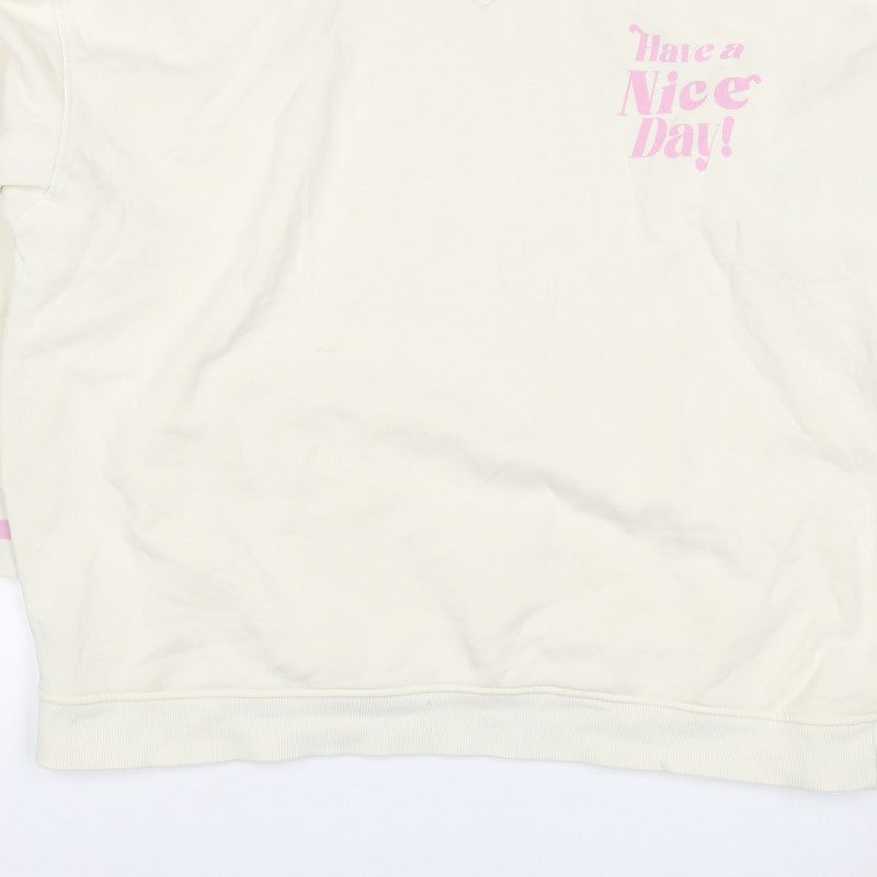 Primark Women’s Ivory L Pullover Sweatshirt Pink Slogan V-Neck