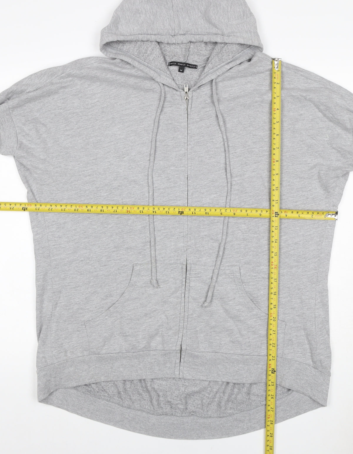 Truly Madly Deeply Women Grey M Full Zip Short Sleeve Hooded Hoodie