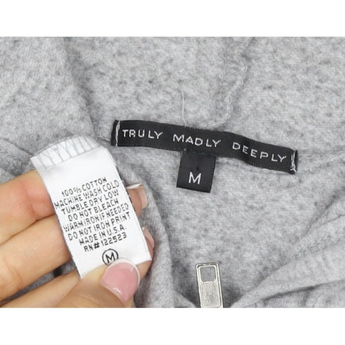 Truly Madly Deeply Women Grey M Full Zip Short Sleeve Hooded Hoodie