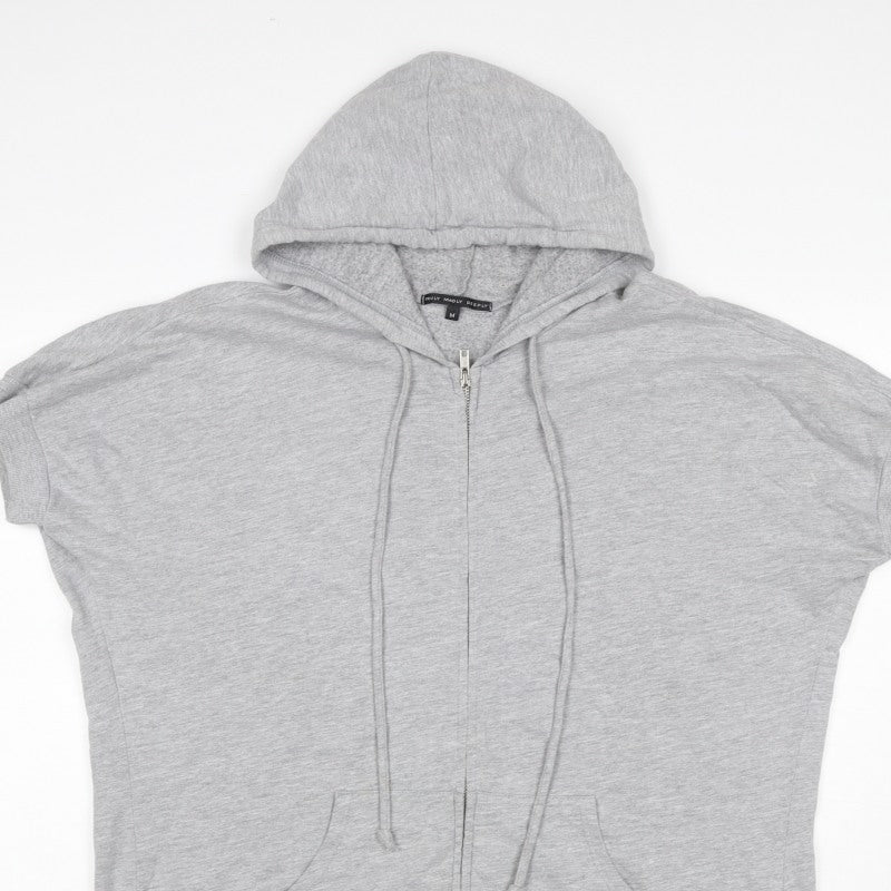 Truly Madly Deeply Women Grey M Full Zip Short Sleeve Hooded Hoodie