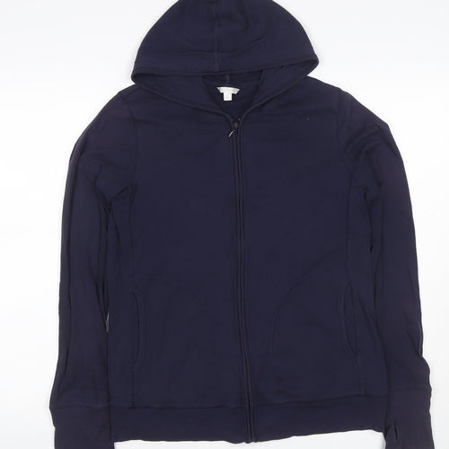 Uniqlo Women Blue L Full Zip Hooded Cotton Stretch Hoodie