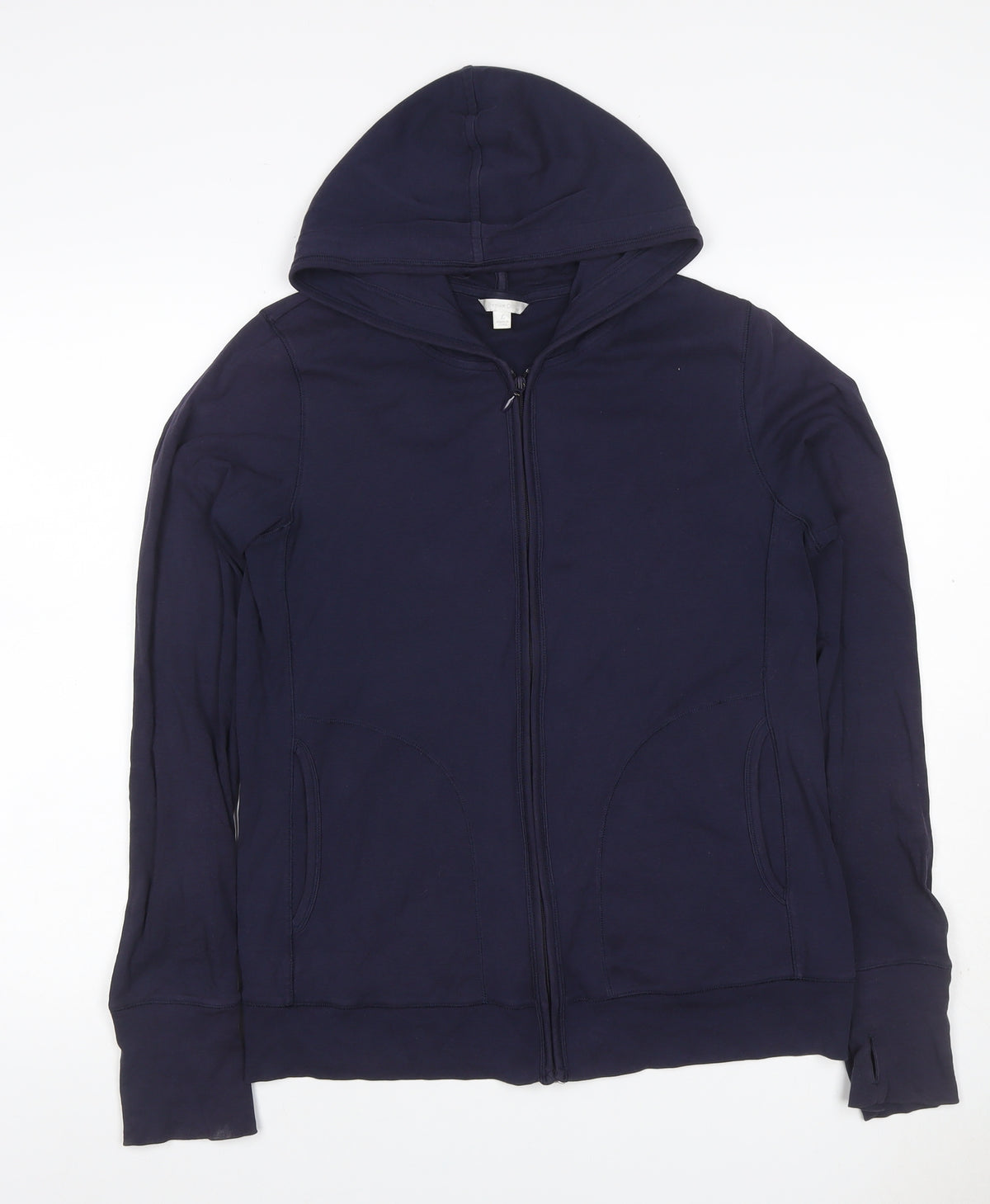 Uniqlo Women Blue L Full Zip Hooded Cotton Stretch Hoodie