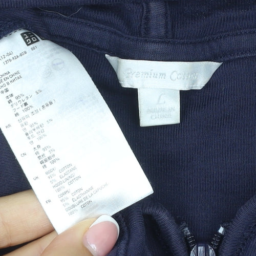 Uniqlo Women Blue L Full Zip Hooded Cotton Stretch Hoodie