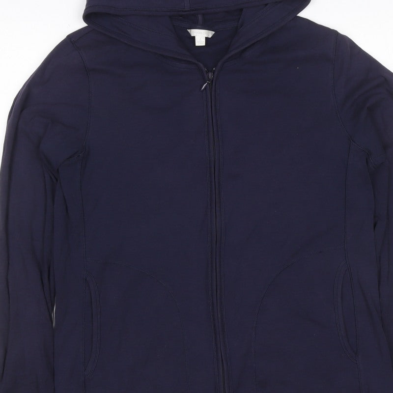 Uniqlo Women Blue L Full Zip Hooded Cotton Stretch Hoodie