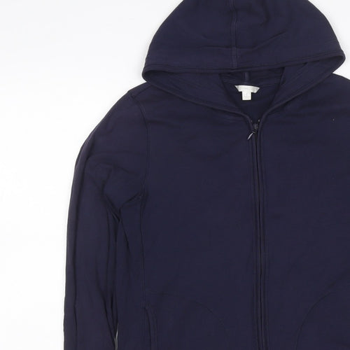 Uniqlo Women Blue L Full Zip Hooded Cotton Stretch Hoodie
