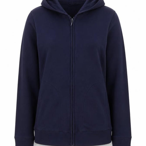 Uniqlo Women Blue L Full Zip Hooded Cotton Stretch Hoodie