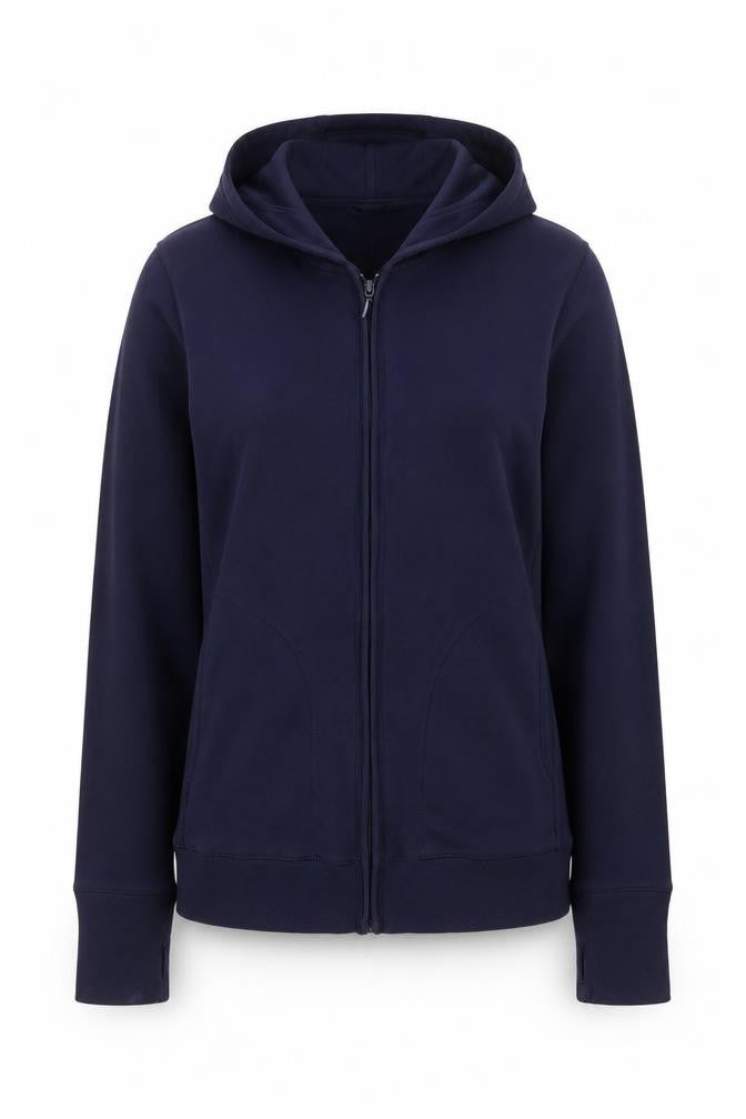 Uniqlo Women Blue L Full Zip Hooded Cotton Stretch Hoodie
