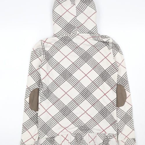 Bershka Women’s M White Check Fleece-Lined Hooded Pullover Hoodie