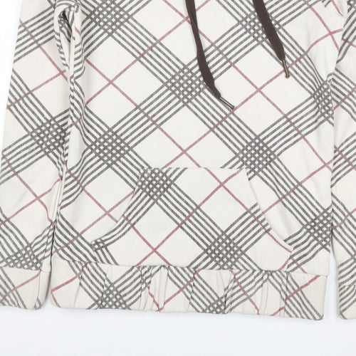 Bershka Women’s M White Check Fleece-Lined Hooded Pullover Hoodie