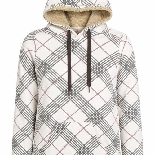 Bershka Women’s M White Check Fleece-Lined Hooded Pullover Hoodie