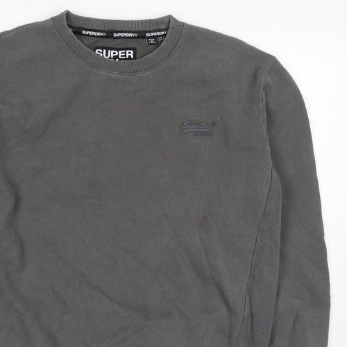 Superdry Men’s Grey S Crew Neck Pullover Sweatshirt Logo Cotton