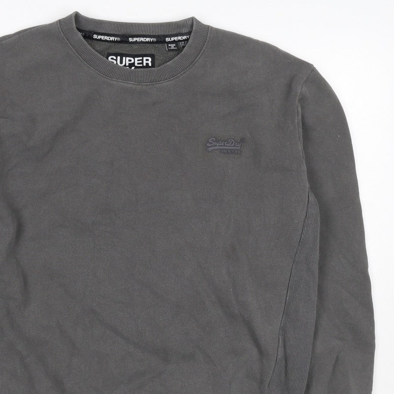 Superdry Men’s Grey S Crew Neck Pullover Sweatshirt Logo Cotton