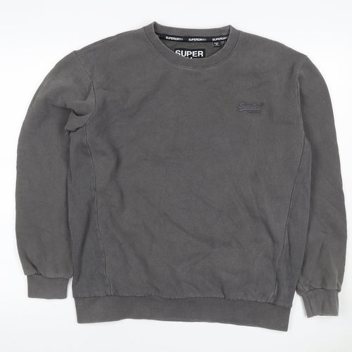 Superdry Men’s Grey S Crew Neck Pullover Sweatshirt Logo Cotton