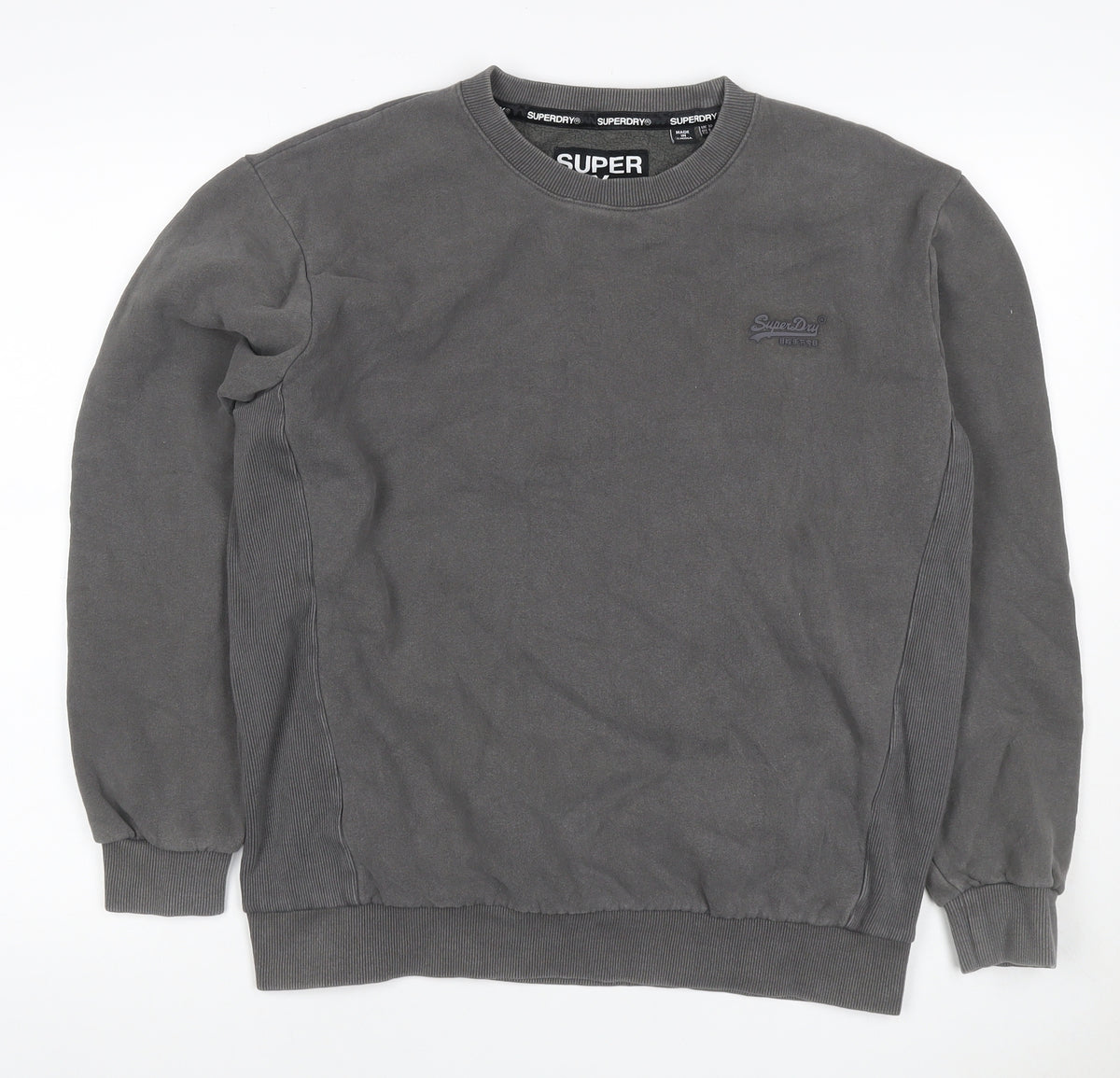 Superdry Men’s Grey S Crew Neck Pullover Sweatshirt Logo Cotton