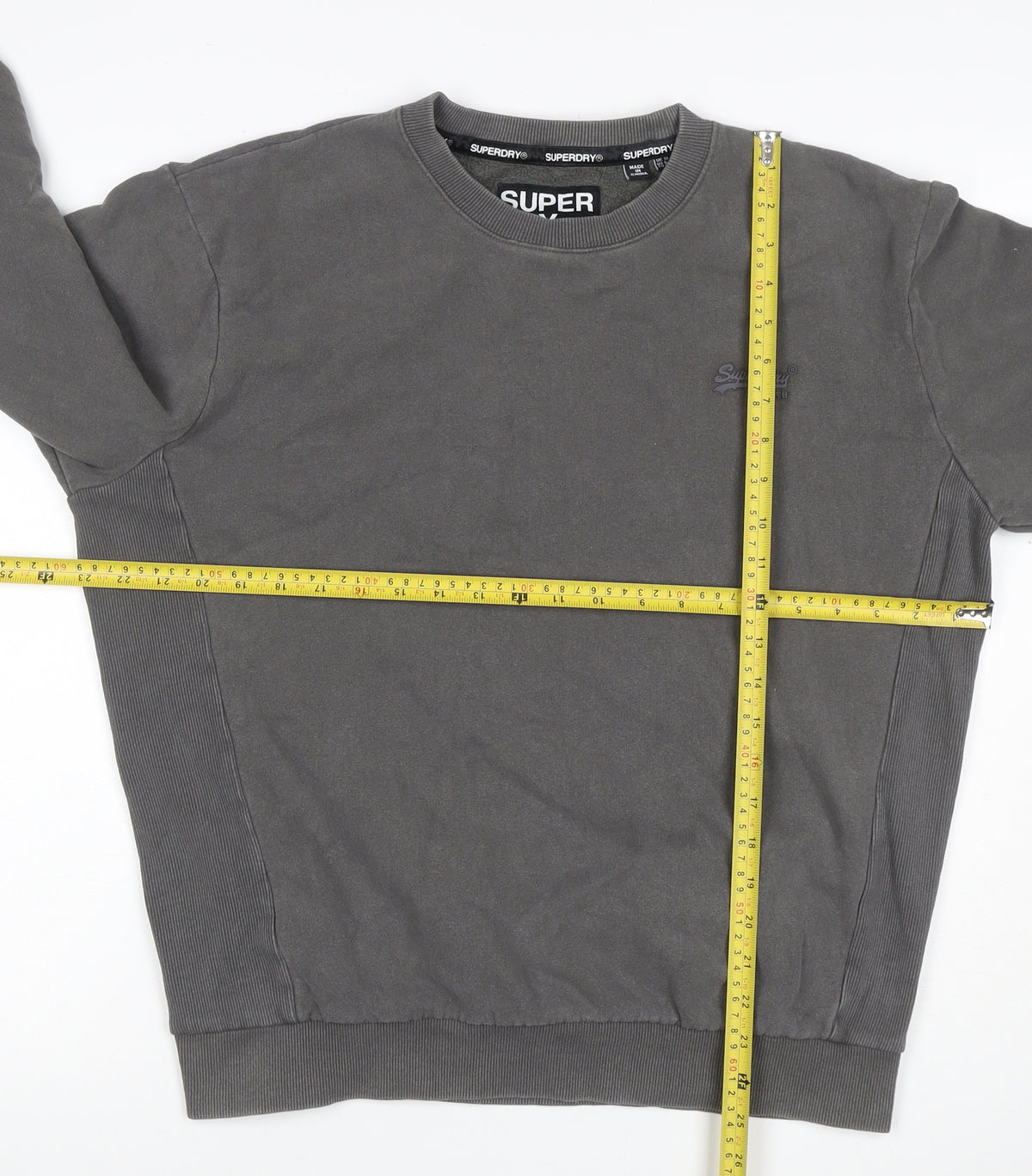 Superdry Men’s Grey S Crew Neck Pullover Sweatshirt Logo Cotton