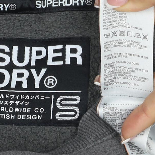 Superdry Men’s Grey S Crew Neck Pullover Sweatshirt Logo Cotton