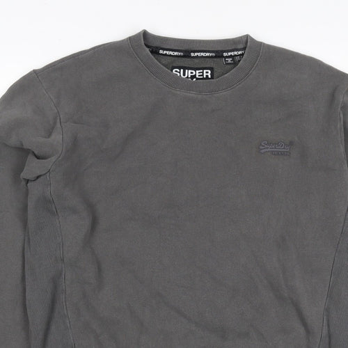Superdry Men’s Grey S Crew Neck Pullover Sweatshirt Logo Cotton