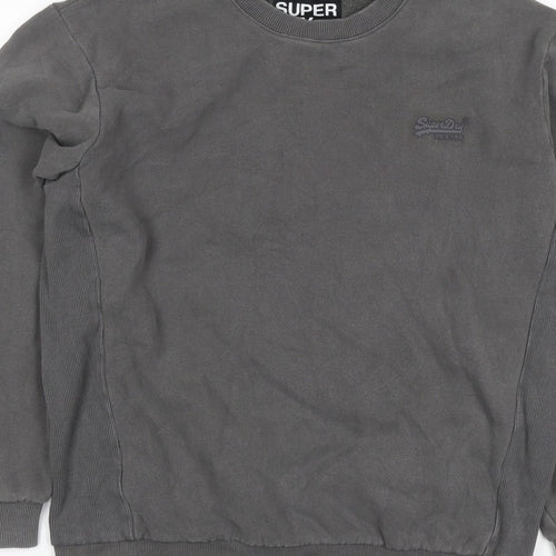 Superdry Men’s Grey S Crew Neck Pullover Sweatshirt Logo Cotton