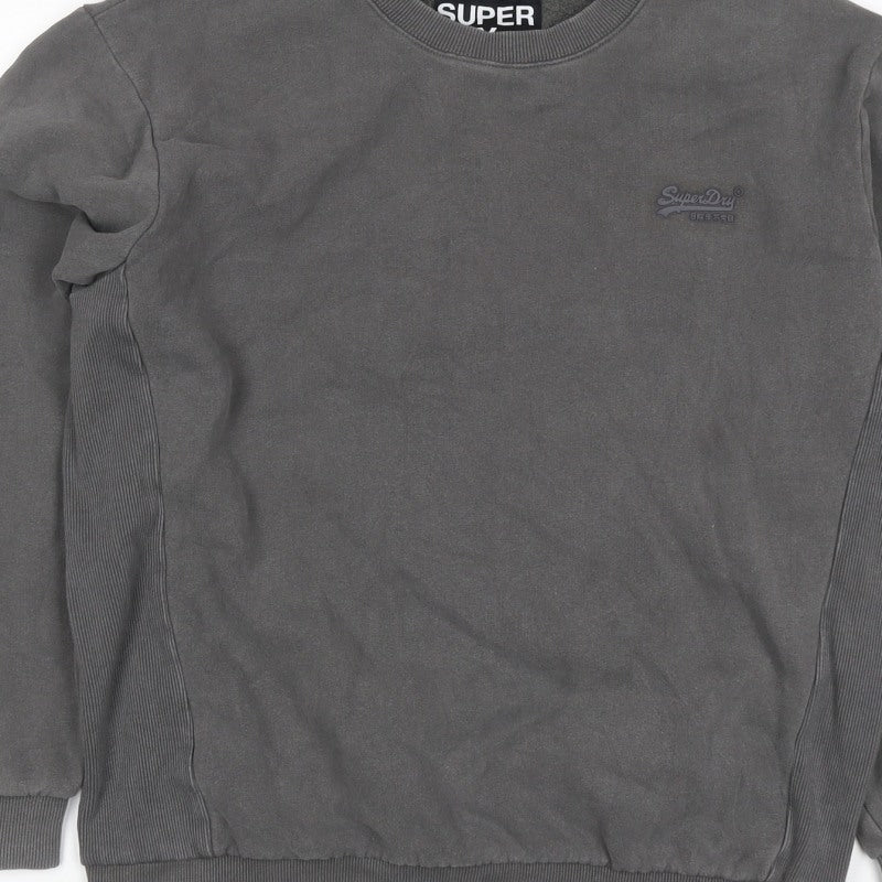 Superdry Men’s Grey S Crew Neck Pullover Sweatshirt Logo Cotton