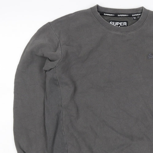 Superdry Men’s Grey S Crew Neck Pullover Sweatshirt Logo Cotton