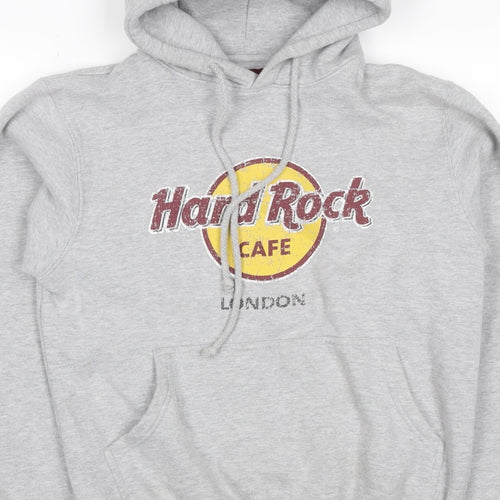 Hard Rock Cafe London Men Grey M Pullover Logo Hoodie