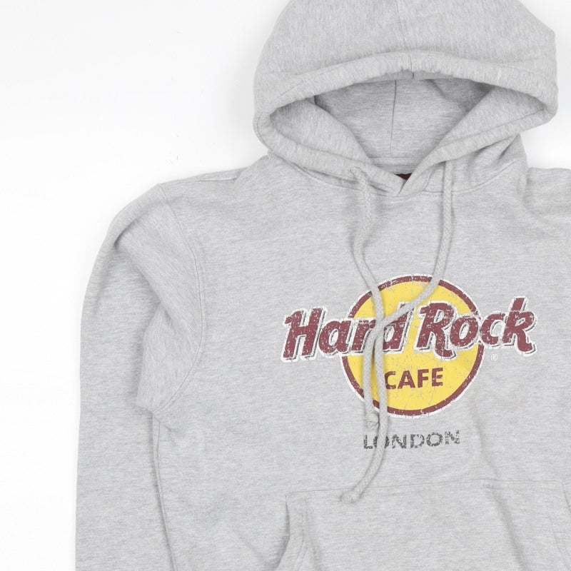 Hard Rock Cafe London Men Grey M Pullover Logo Hoodie