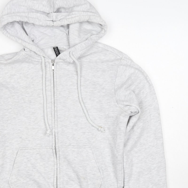 H&M Women Grey S Full Zip Hooded Fleece Hoodie Cotton Blend