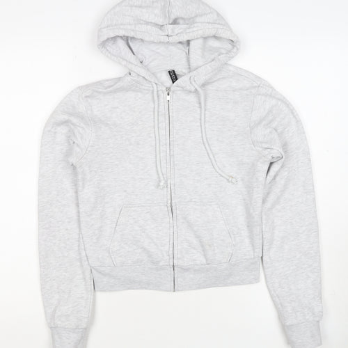 H&M Women Grey S Full Zip Hooded Fleece Hoodie Cotton Blend