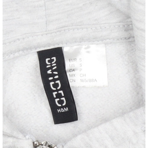 H&M Women Grey S Full Zip Hooded Fleece Hoodie Cotton Blend