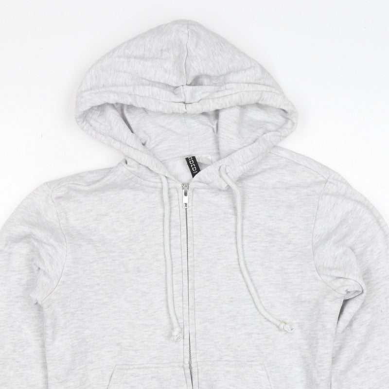 H&M Women Grey S Full Zip Hooded Fleece Hoodie Cotton Blend
