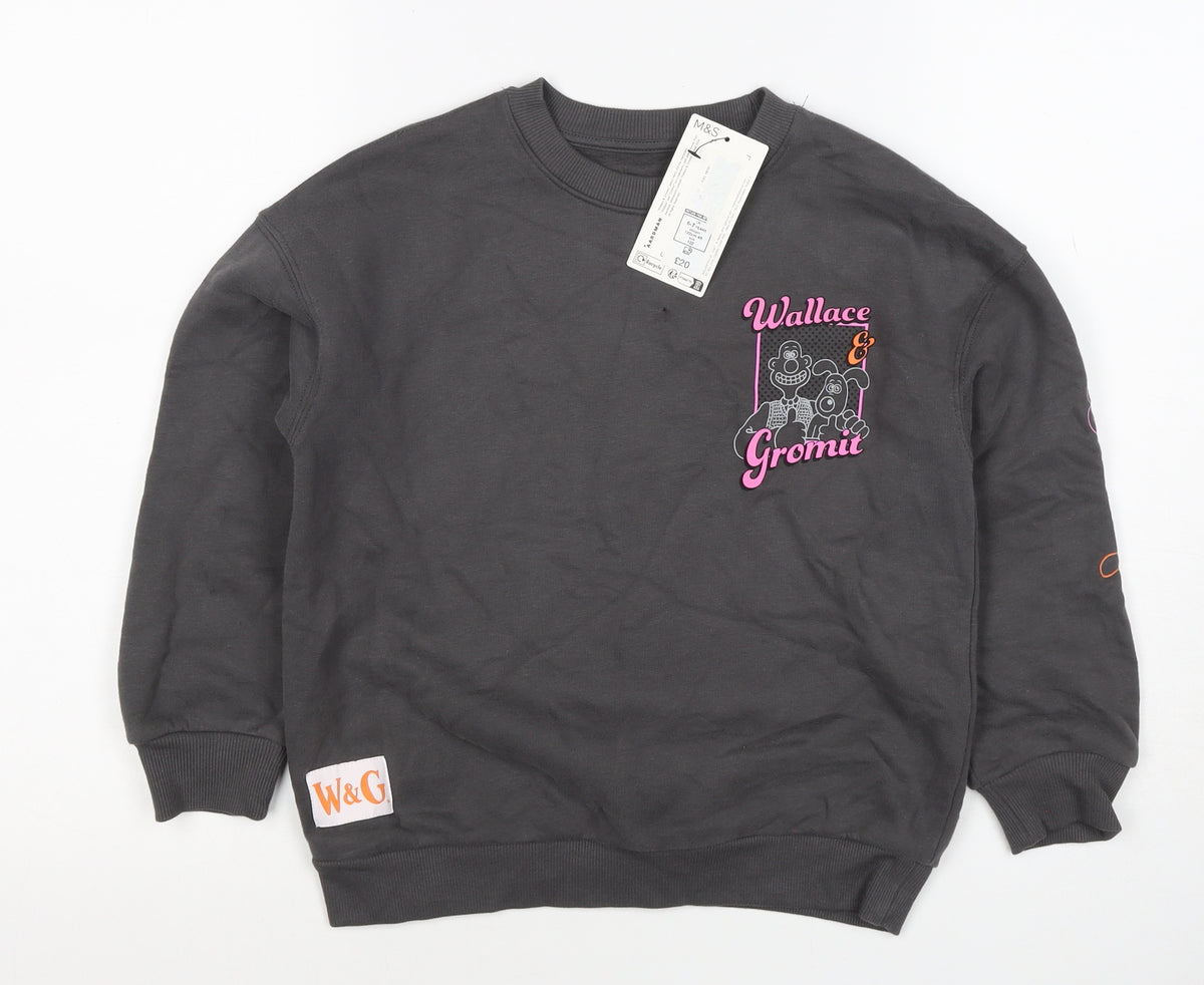Marks and Spencer Girls Black 6-7 Years Wallace & Gromit Pullover Sweatshirt