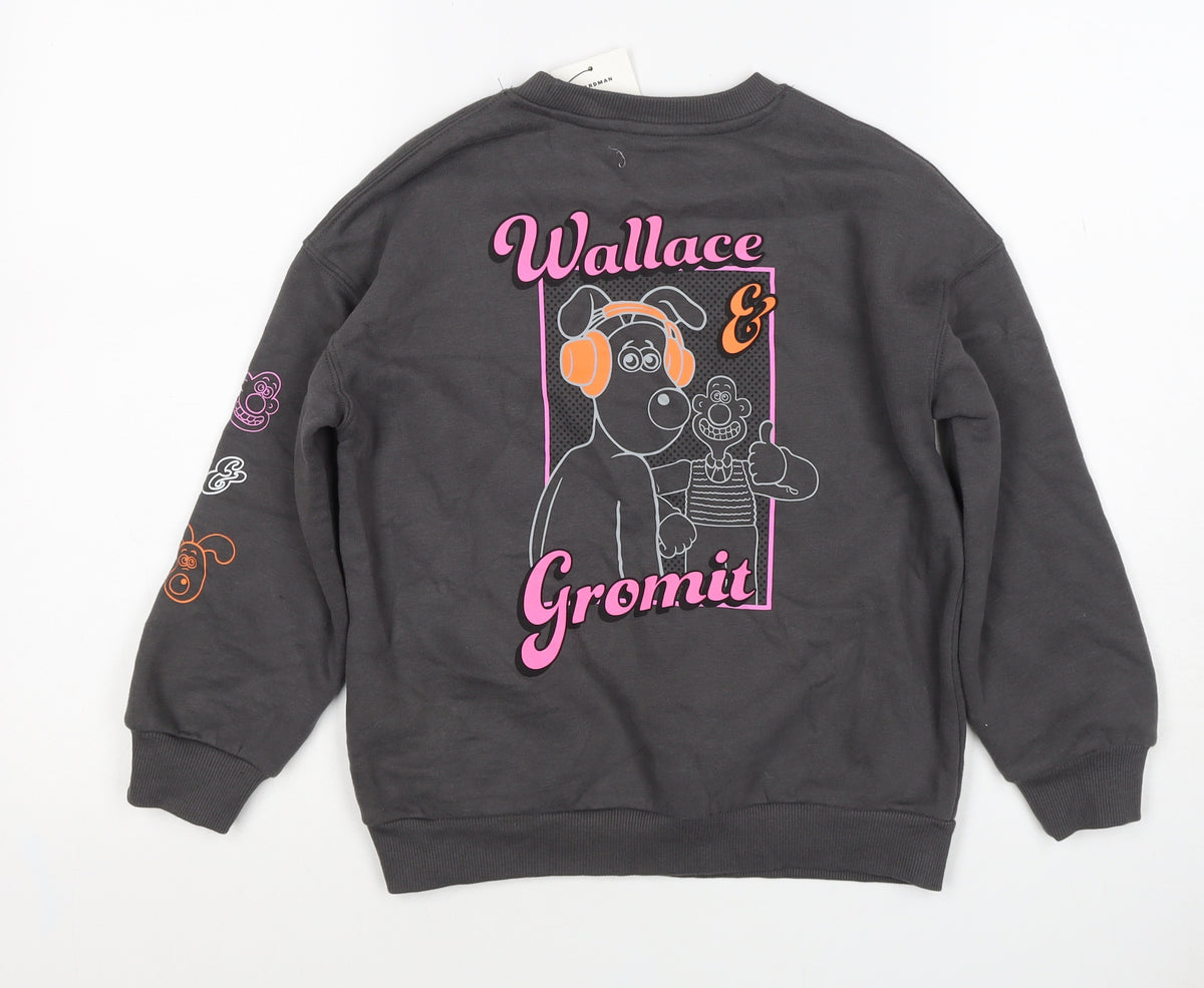 Marks and Spencer Girls Black 6-7 Years Wallace & Gromit Pullover Sweatshirt