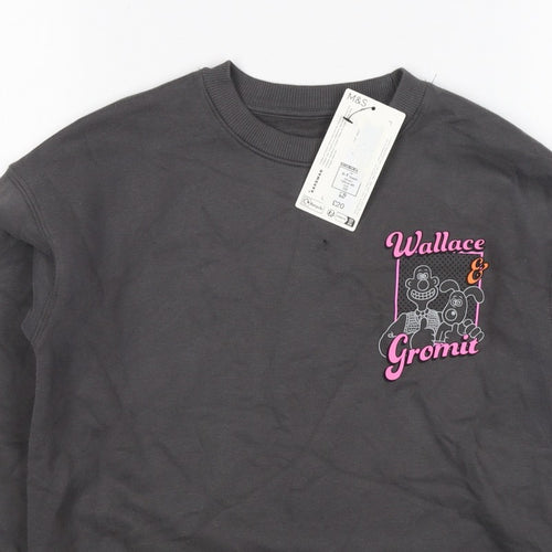 Marks and Spencer Girls Black 6-7 Years Wallace & Gromit Pullover Sweatshirt
