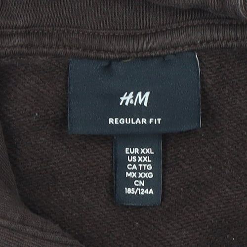 H&M Unisex Adults Brown 2XL Regular Fit Pullover Hoodie Cotton