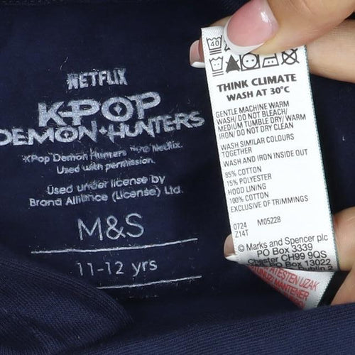 M&S Girls Blue 11-12 Years KPop Demon Hunters HUNTR/X Pullover Hoodie