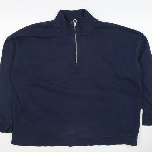 Marks & Spencer Women's Navy UK 22 Half Zip Cotton Blend Sweatshirt