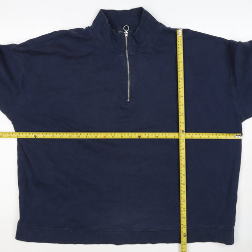 Marks & Spencer Women's Navy UK 22 Half Zip Cotton Blend Sweatshirt