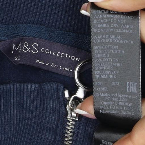 Marks & Spencer Women's Navy UK 22 Half Zip Cotton Blend Sweatshirt