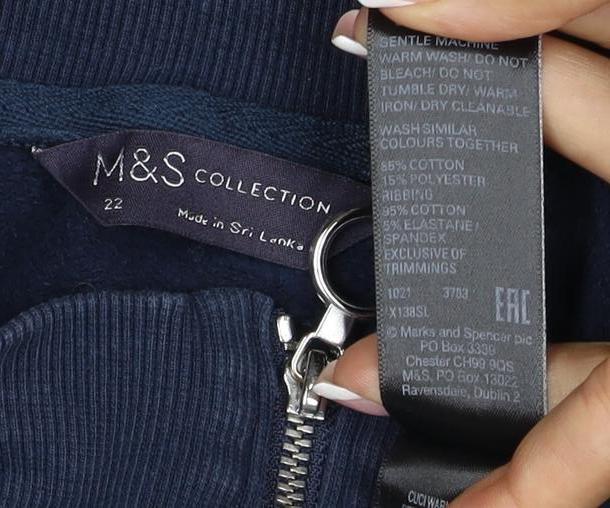 Marks & Spencer Women's Navy UK 22 Half Zip Cotton Blend Sweatshirt