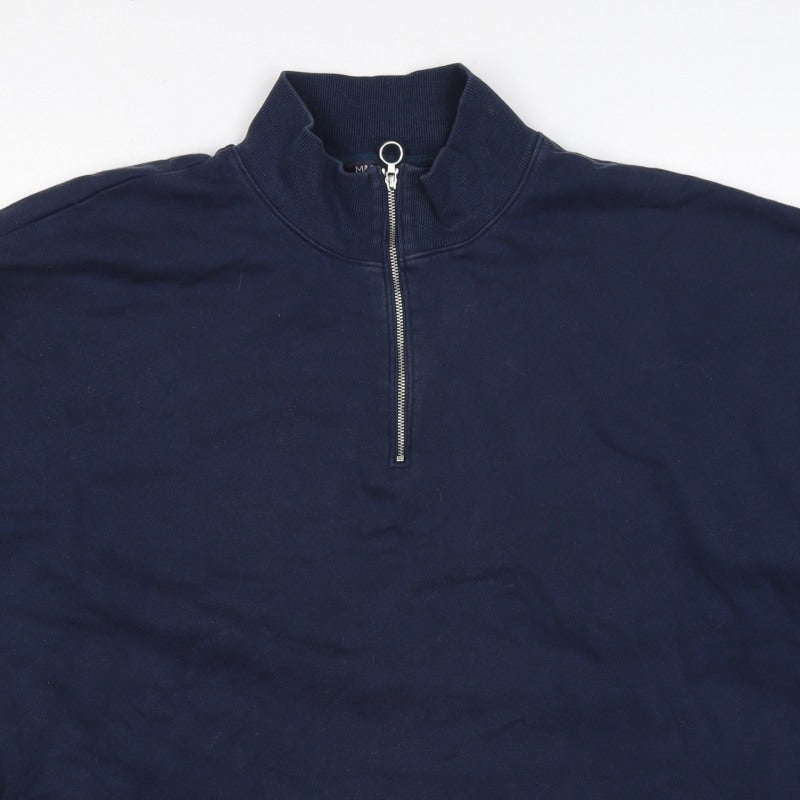 Marks & Spencer Women's Navy UK 22 Half Zip Cotton Blend Sweatshirt