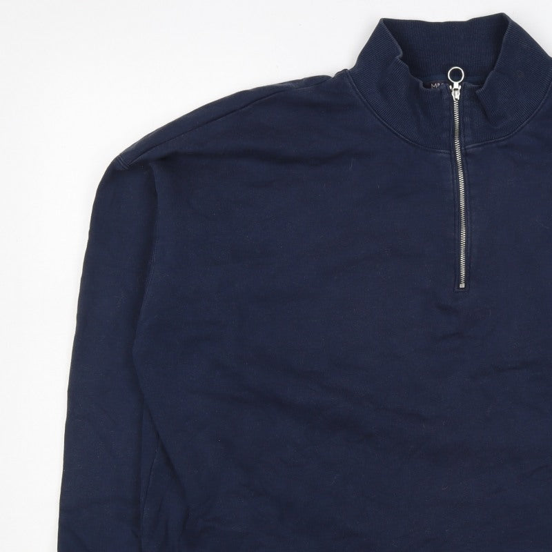 Marks & Spencer Women's Navy UK 22 Half Zip Cotton Blend Sweatshirt