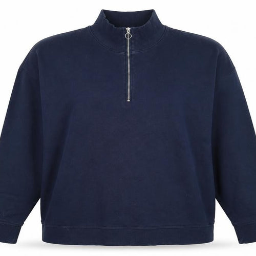 Marks & Spencer Women's Navy UK 22 Half Zip Cotton Blend Sweatshirt