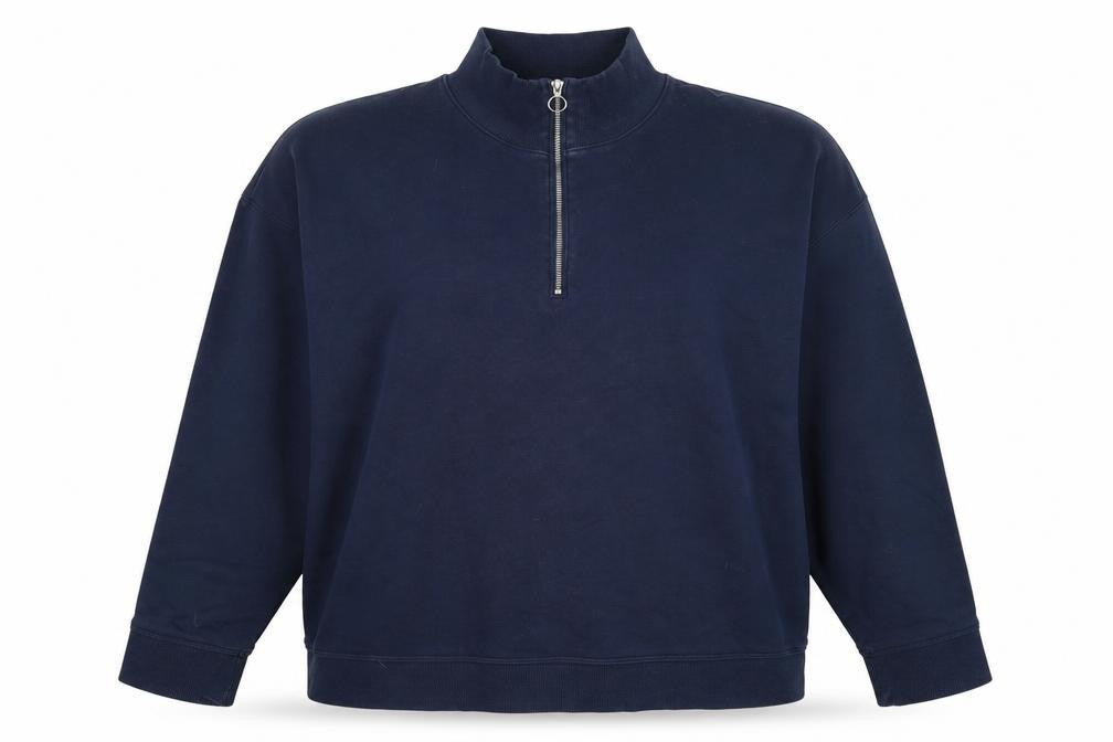 Marks & Spencer Women's Navy UK 22 Half Zip Cotton Blend Sweatshirt