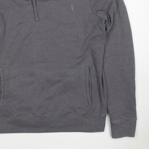 AllSaints Men’s Grey XS Pullover Hoodie Embroidered Logo Pockets