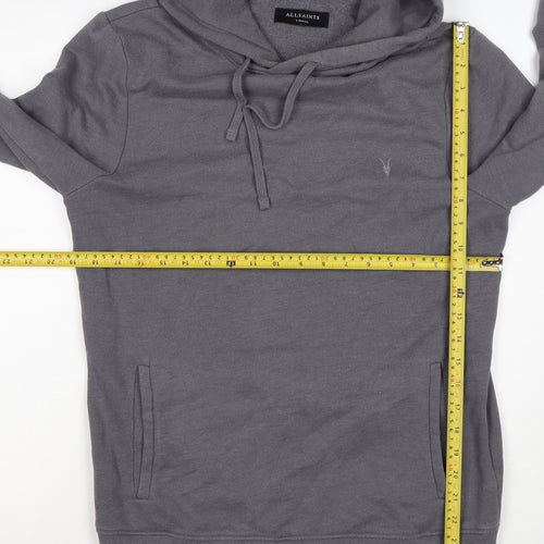 AllSaints Men’s Grey XS Pullover Hoodie Embroidered Logo Pockets