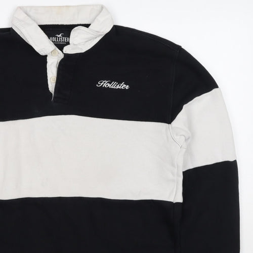 Hollister Men Black White XS Henley Colour Block Sweatshirt Logo