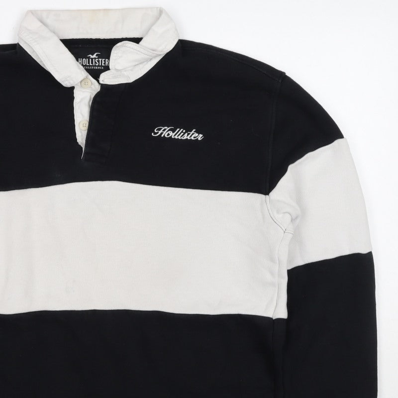 Hollister Men Black White XS Henley Colour Block Sweatshirt Logo